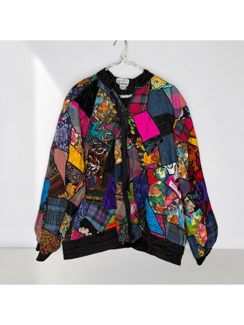 Vintage Patchwork Bomber Jacket Artwear Boho Colorful Mixed Fabric